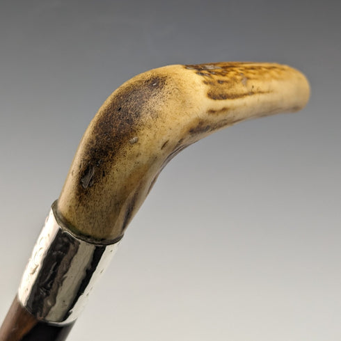 1900年頃 英国アンティーク 紳士用ステッキ 純銀装飾アントラーハンドル ブラウンシャフト 85.5cm